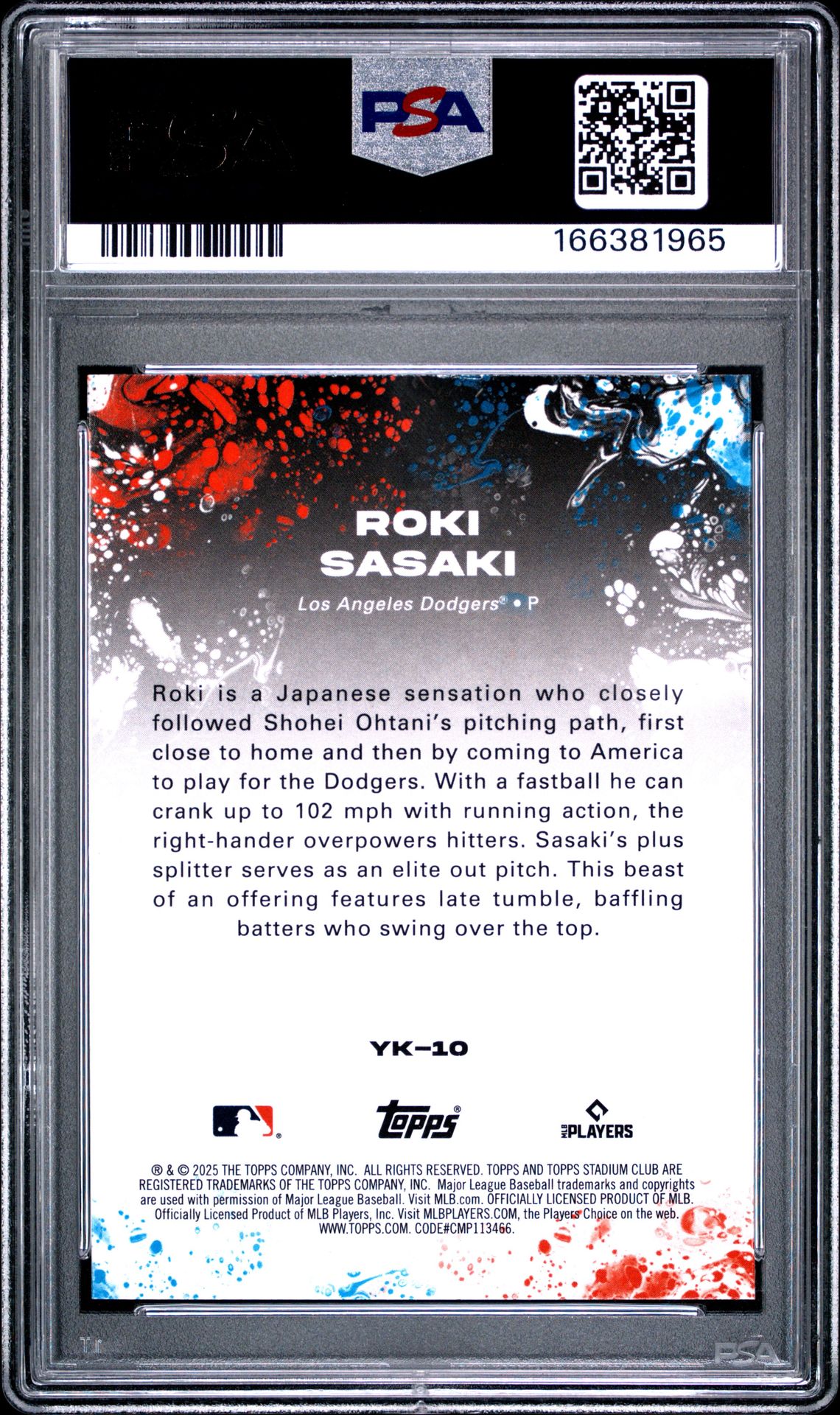 2025 Topps Stadium Club Yours For The Taking Roki Sasaki #10 Mint 9 back