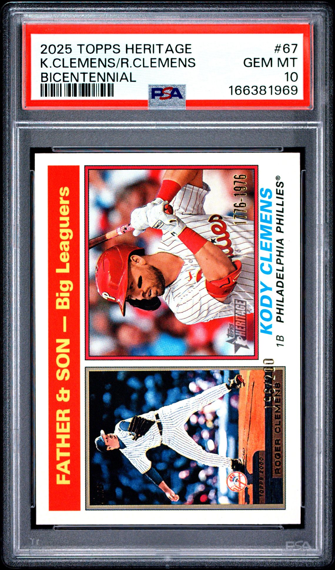 2025 Topps Heritage K.clemens/R.clemens #67 (Bicentennial) Gem Mt 10 front view - PSA graded GEM MT 10