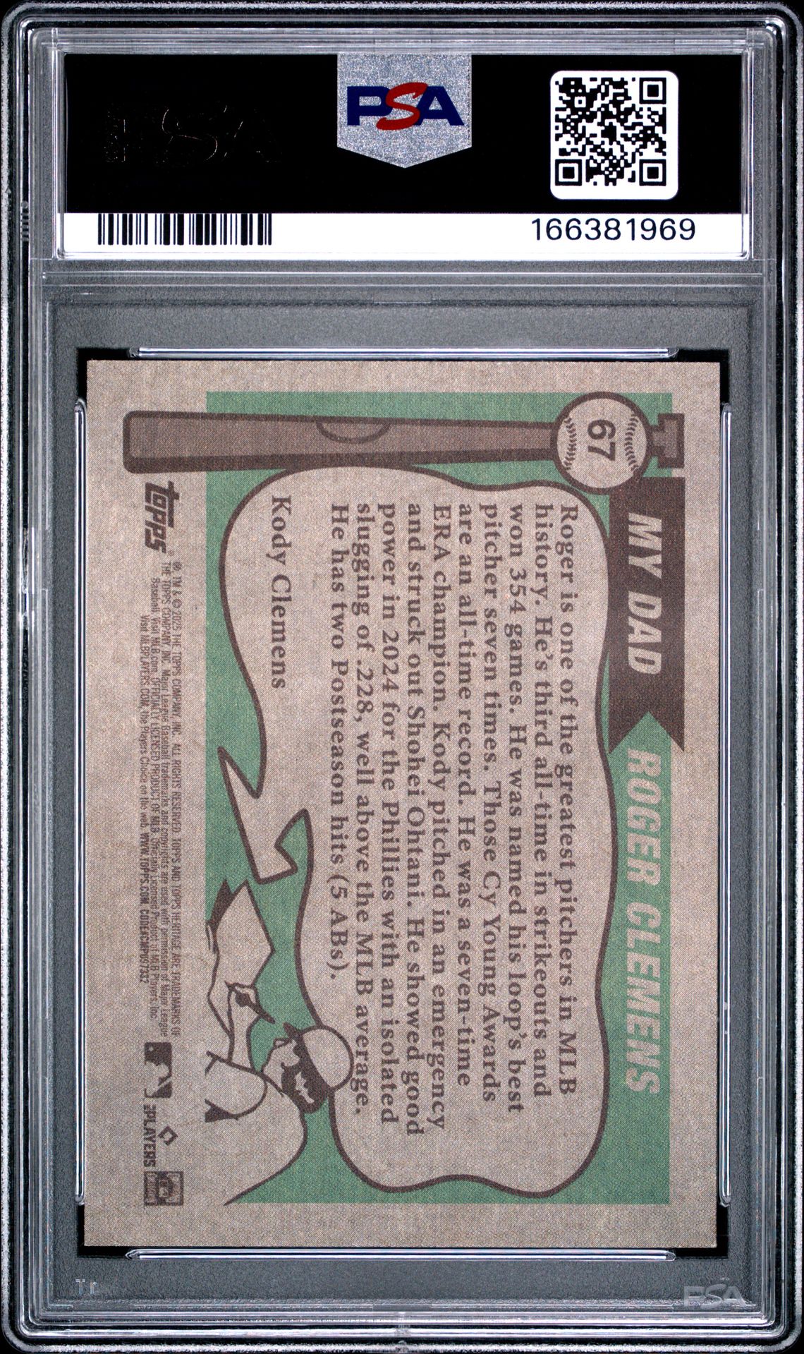 2025 Topps Heritage K.clemens/R.clemens #67 (Bicentennial) Gem Mt 10 back view - PSA certificate #166381969