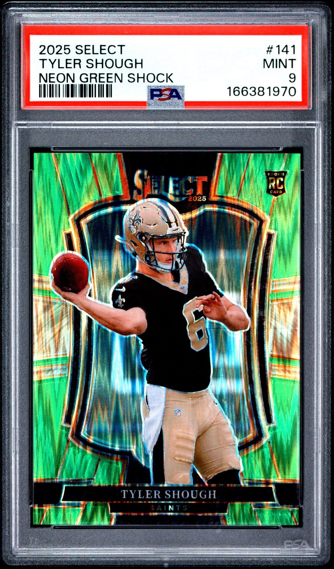2025 Panini Select Tyler Shough #141 (Neon Green Shock) Mint 9 front