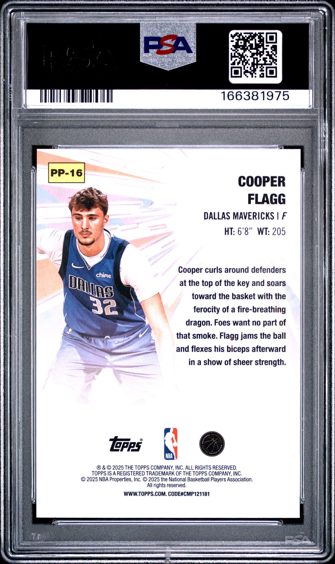 2025 Topps Power Players Cooper Flagg #Pp-16 (Power Players-Holo Foil) Gem Mt 10 back