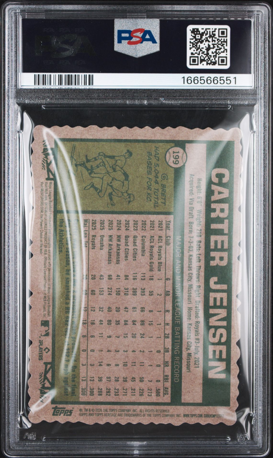 2026 Topps Heritage Carter Jensen #199 (Deckle Edge) Gem Mt 10 back view - PSA certificate #166566551