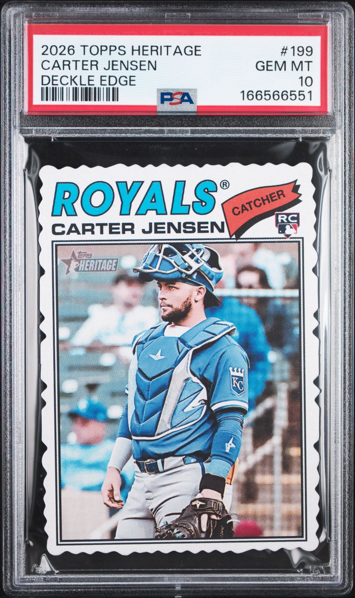 2026 Topps Heritage Carter Jensen #199 (Deckle Edge) Gem Mt 10 front view - PSA graded GEM MT 10
