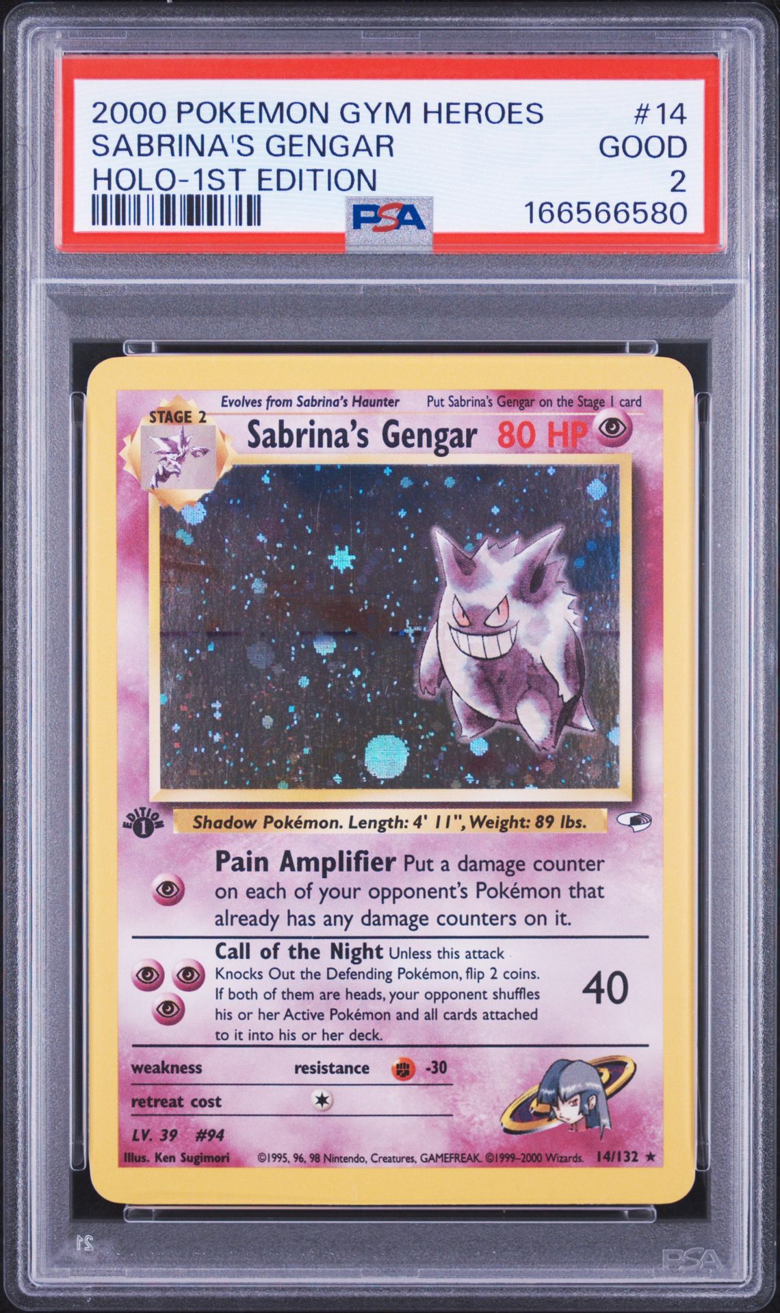 2000 Pokemon Gym Heroes Sabrina's Gengar #14 (Holo-1St Edition) Good 2 front