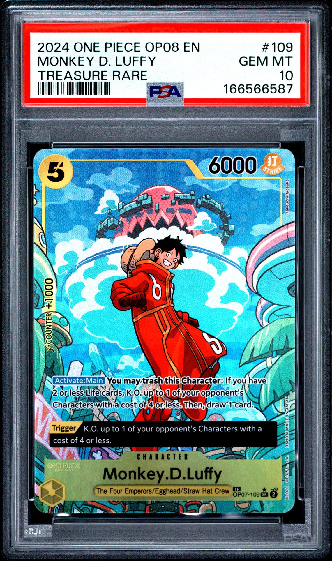 2024 One Piece Op08-Two Legends Monkey D. Luffy #109 (Treasure Rare) Gem Mt 10 front