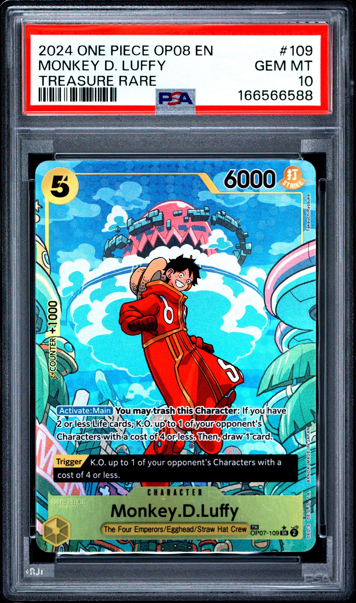 2024 One Piece Op08-Two Legends Monkey D. Luffy #109 (Treasure Rare) Gem Mt 10 front