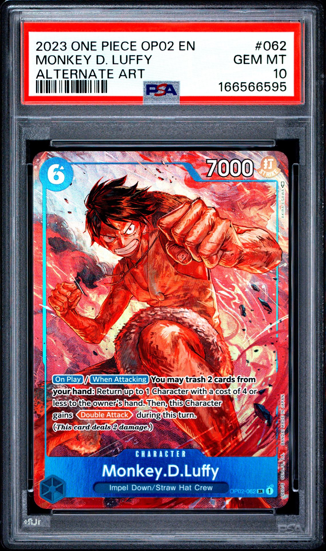 2023 One Piece Op02-Paramount War Monkey D. Luffy #062 (Alternate Art) Gem Mt 10 front