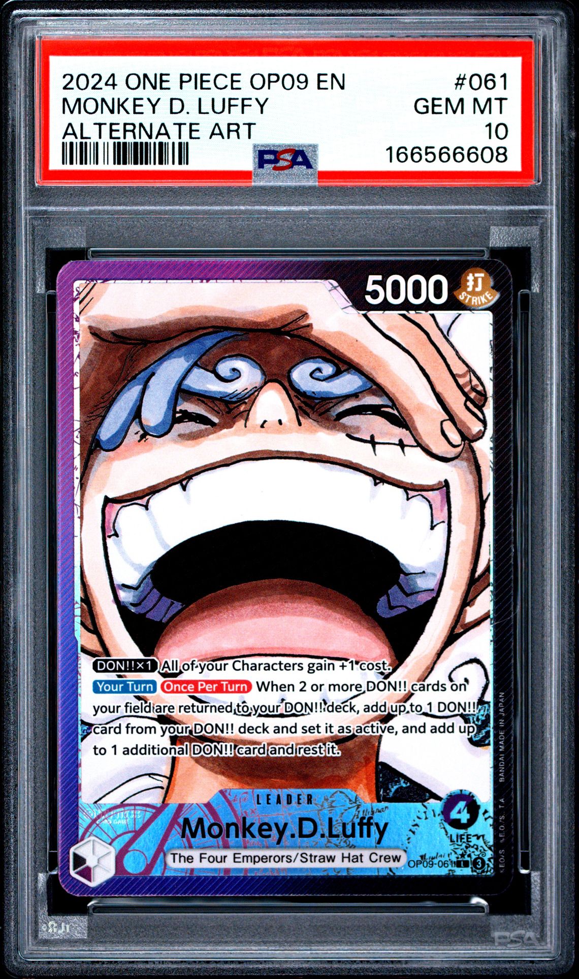 2024 One Piece Op09-Emperors In The New World Monkey D. Luffy #061 (Alternate Art) Gem Mt 10 front view - PSA graded GEM MT 10