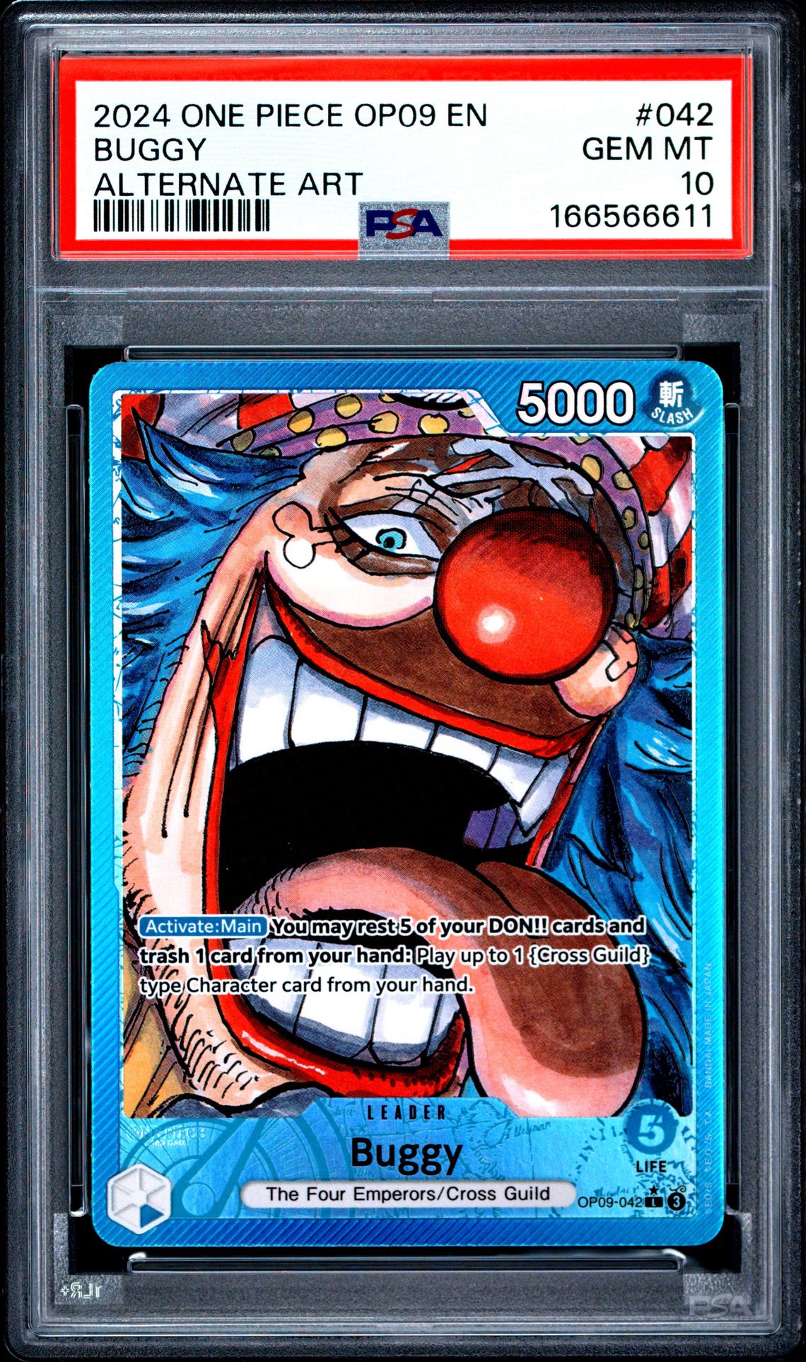 2024 One Piece Op09-Emperors In The New World Buggy #042 (Alternate Art) Gem Mt 10 front view - PSA graded GEM MT 10