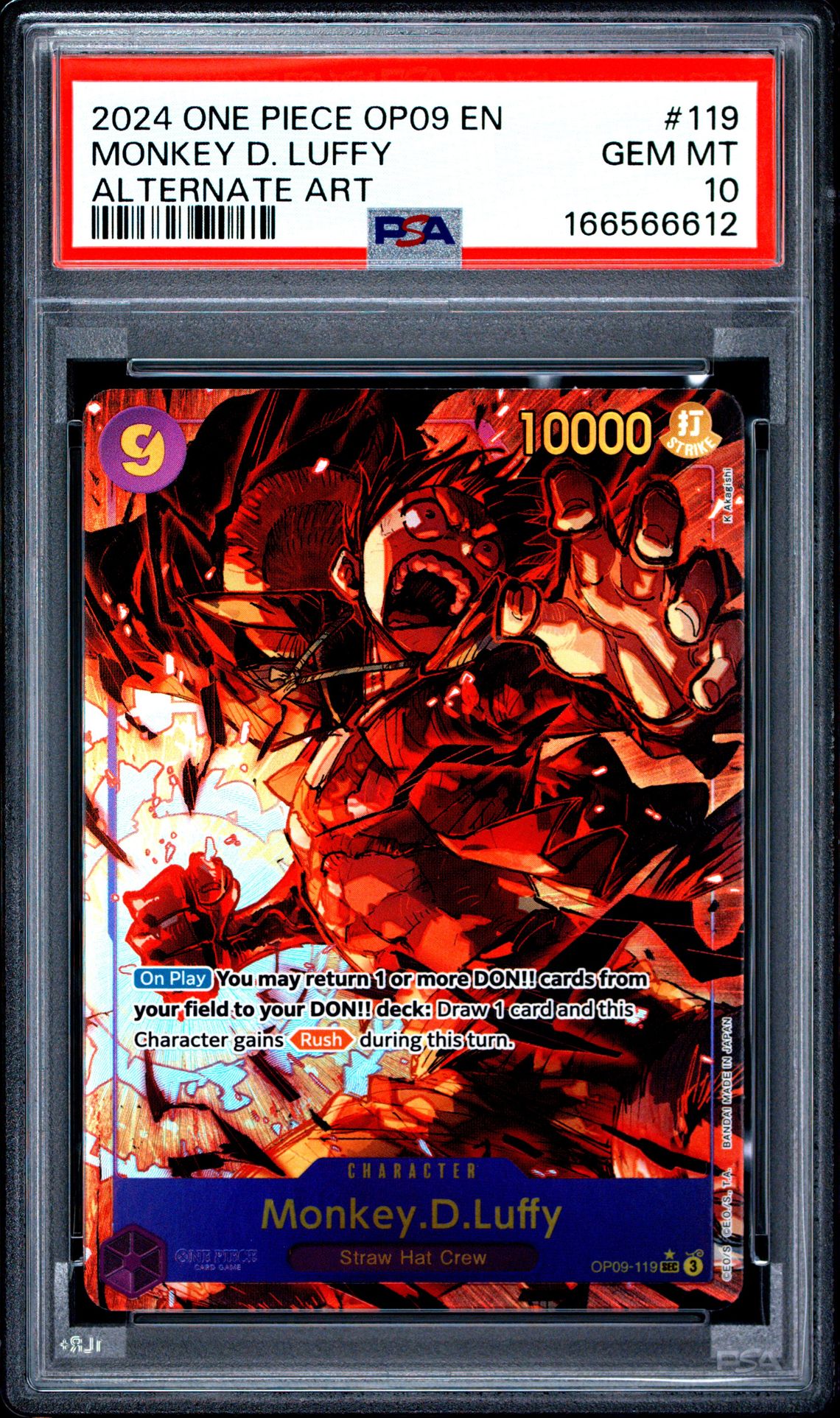 2024 One Piece Op09-Emperors In The New World Monkey D. Luffy #119 (Alternate Art) Gem Mt 10 front view - PSA graded GEM MT 10