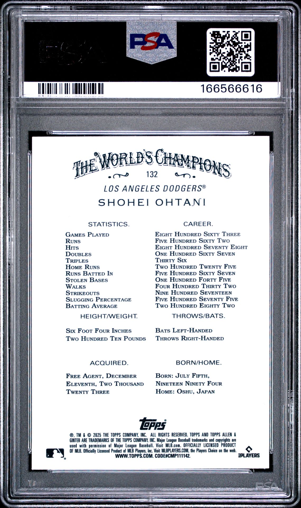 2025 Topps Allen & Ginter Shohei Ohtani #132 (Chrome) Mint 9 back