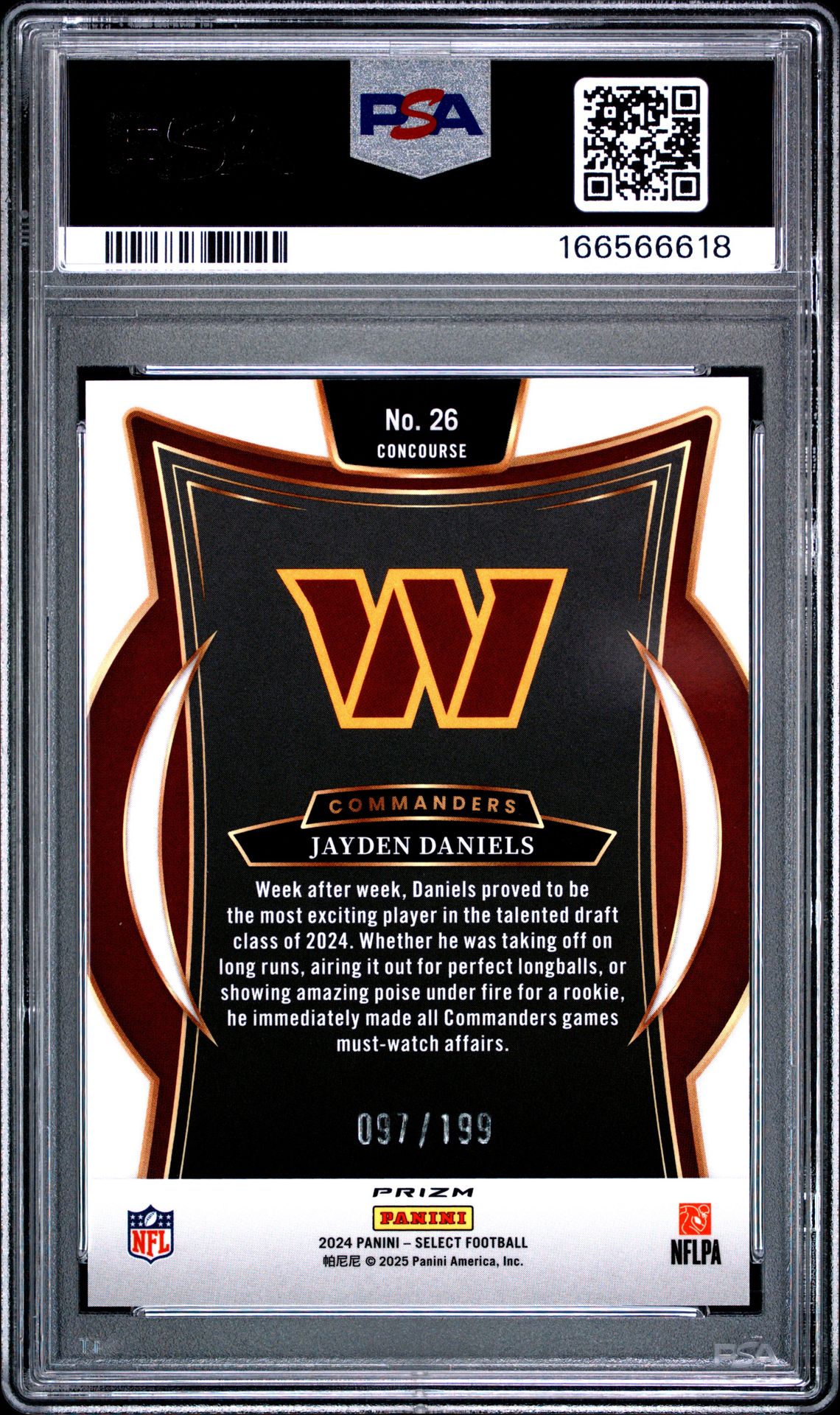 2024 Panini Select Jayden Daniels #26 (White Shock) Mint 9 back