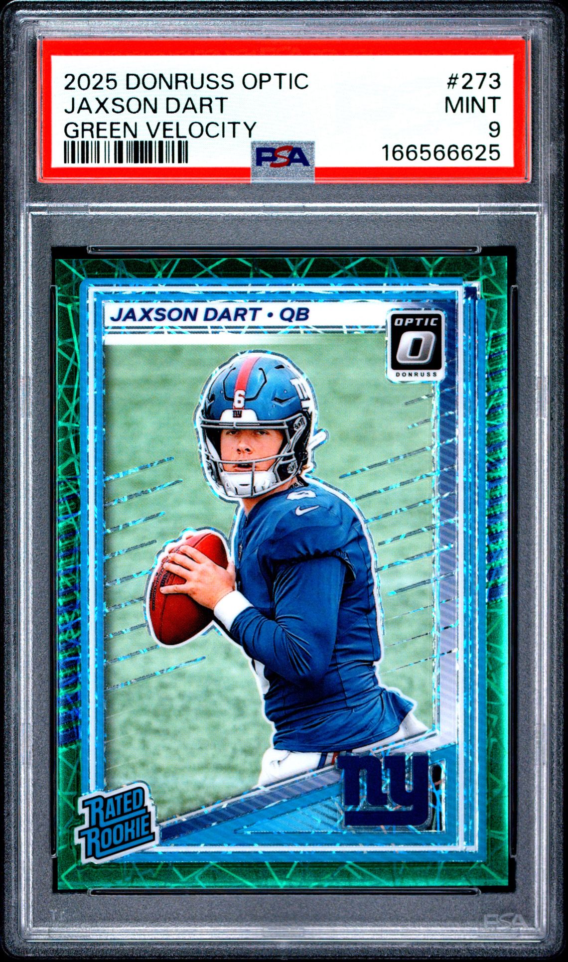 2025 Panini Donruss Optic Jaxson Dart #273 (Green Velocity) Mint 9 front