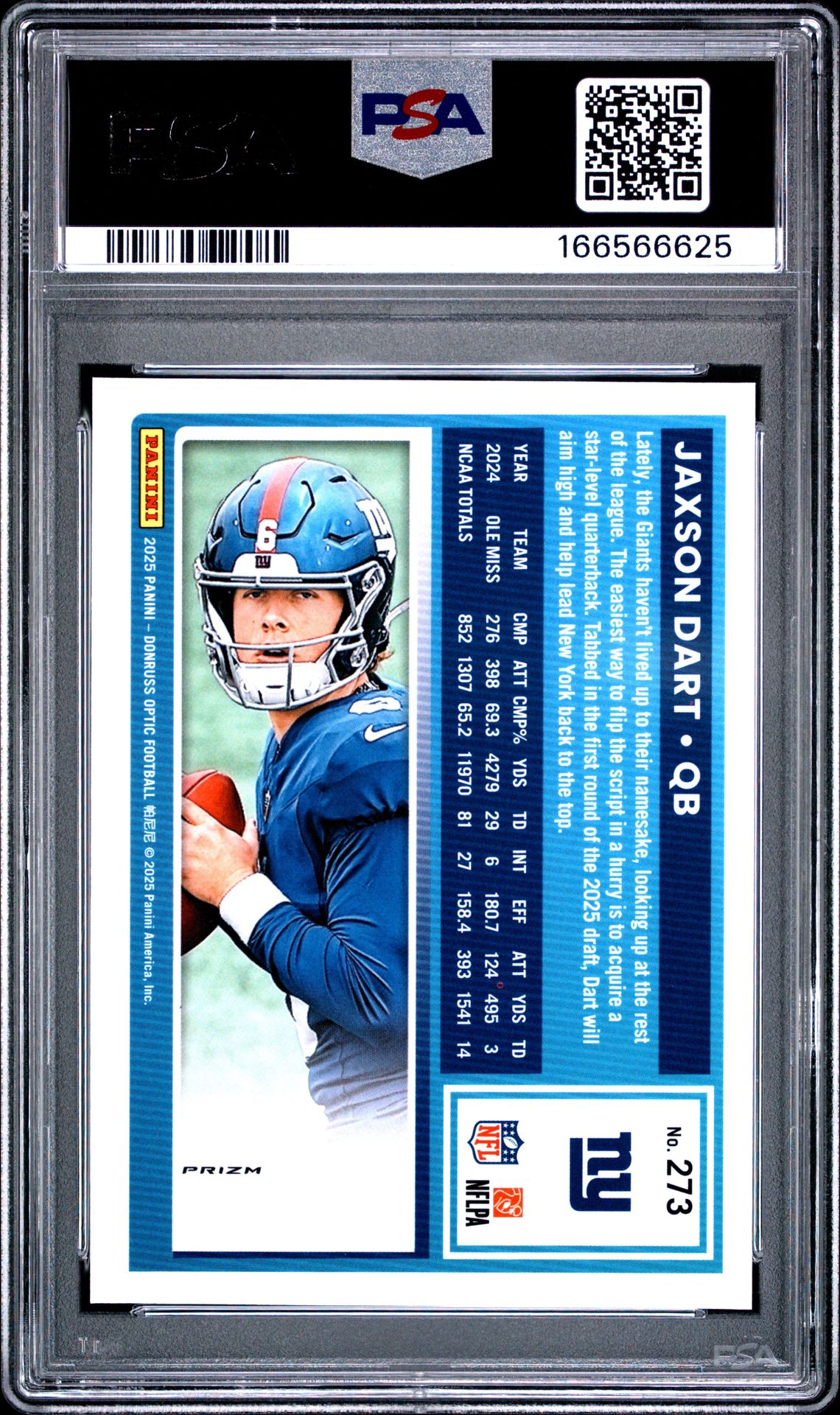 2025 Panini Donruss Optic Jaxson Dart #273 (Green Velocity) Mint 9 back