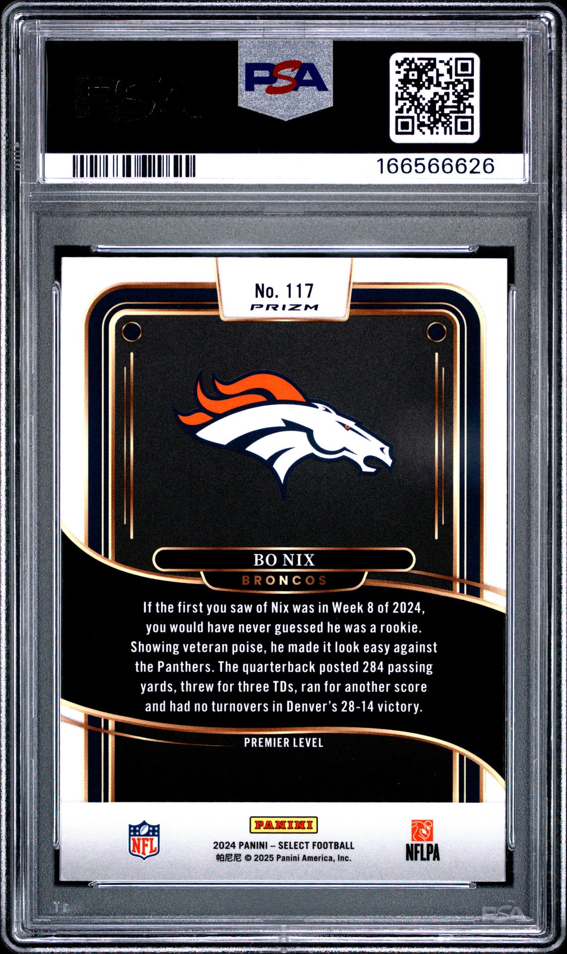 2024 Panini Select Bo Nix #117 (Black & Red Shock) Nm-Mt 8 back
