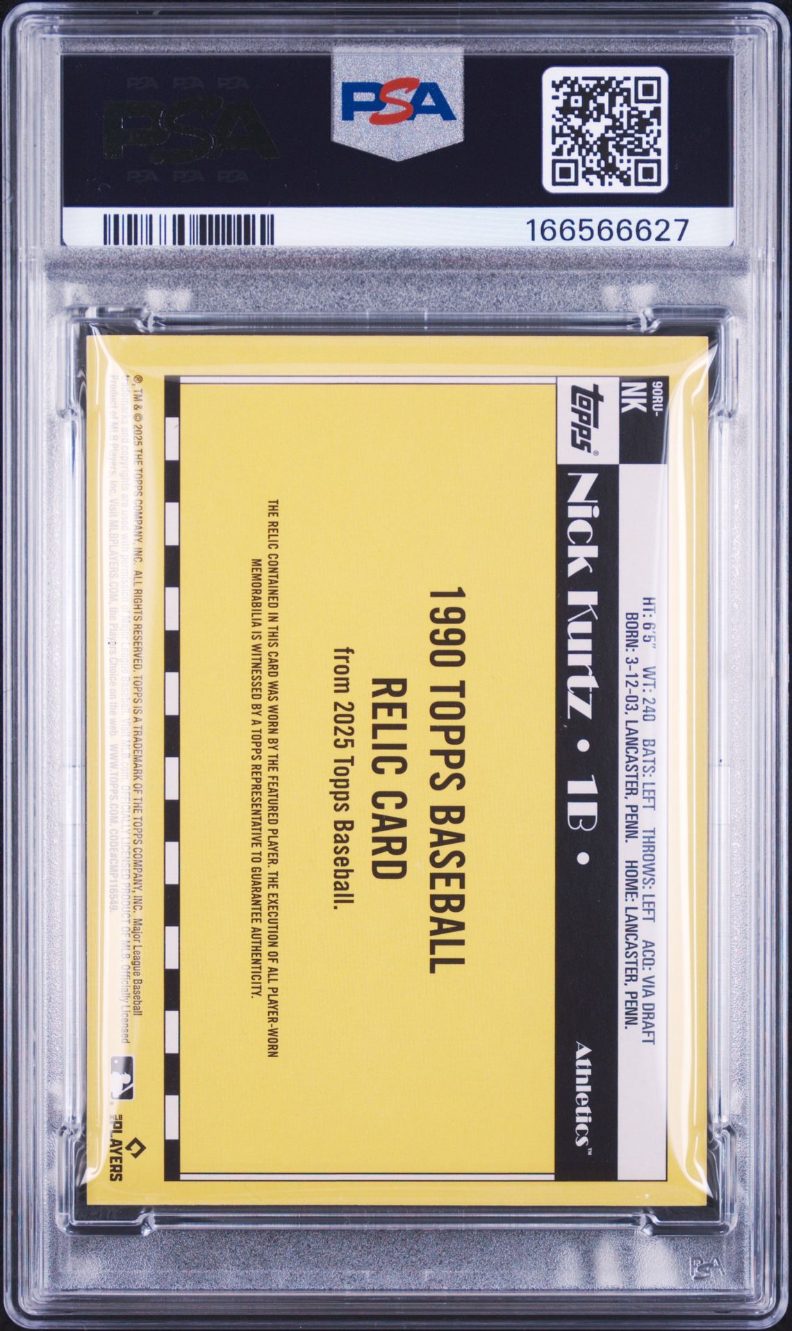 2025 Topps Update 1990 Topps Baseball Relics Nick Kurtz #Nk Mint 9 back