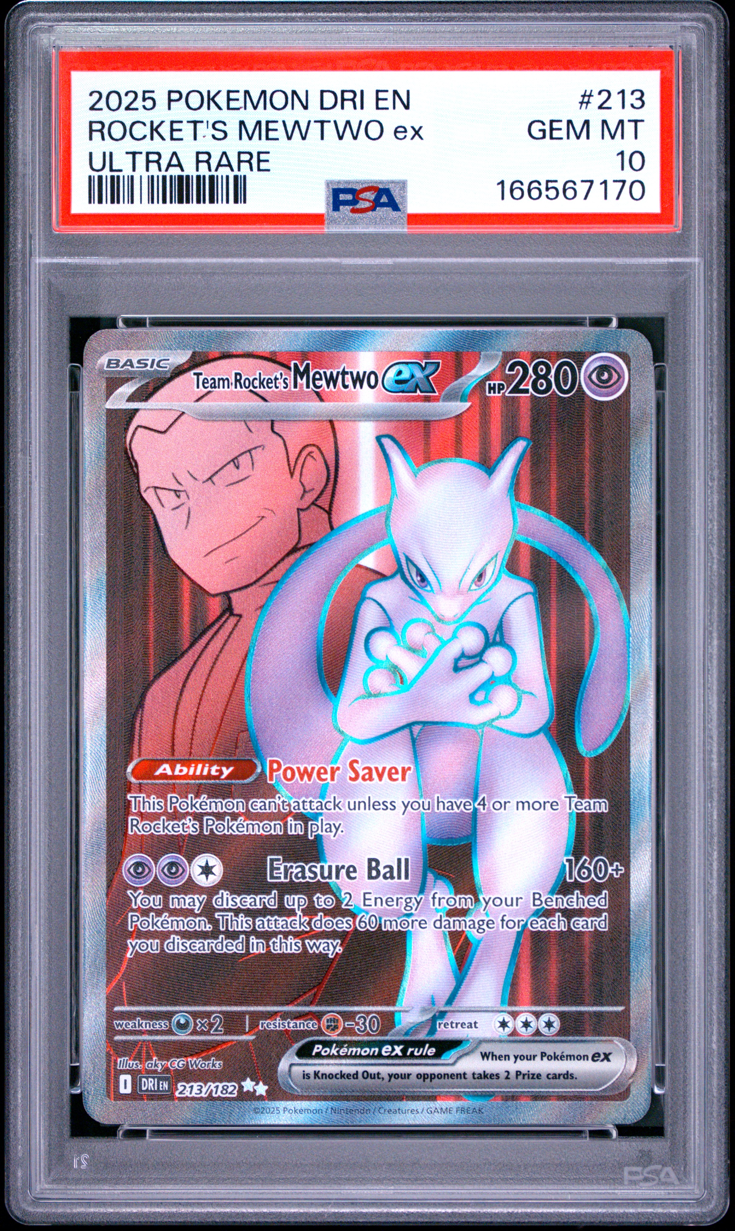 2025 #213 Team Rocket's Mewtwo EX PSA 10 Dri EN-Destined Rivals