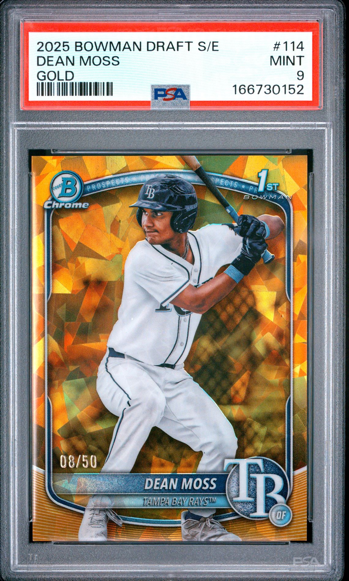 2025 Bowman Draft Sapphire Edition Dean Moss #114 (Gold) Mint 9 front