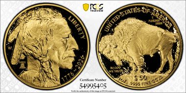 2026-W $50 American Buffalo .9999 Fine Au w/Liberty Bell 250 Privy First Strike PR70DCAM