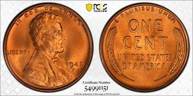 1942-S 1C MS68RD