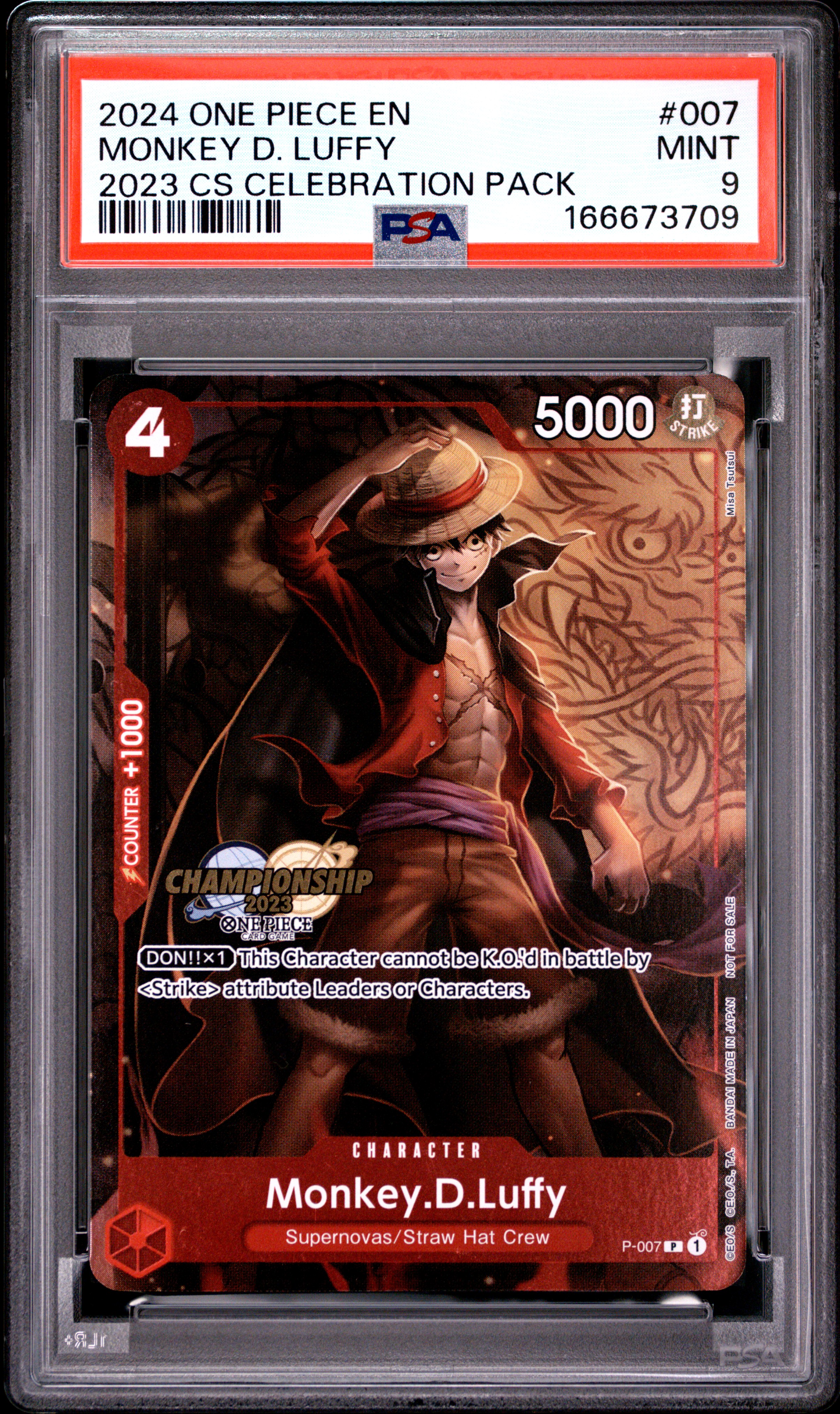 2024 #007 Monkey D. Luffy PSA 9 One Piece Championship 2023 Celebration Pack