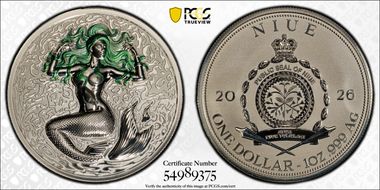 2026 $1 Mermaid - Emerald Green Hair Ag Rev PR Colorized PR70