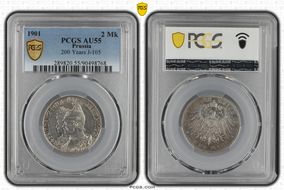 1901 2 Mk 200 Years - Prussia Kingdom J-105 Ag AU55