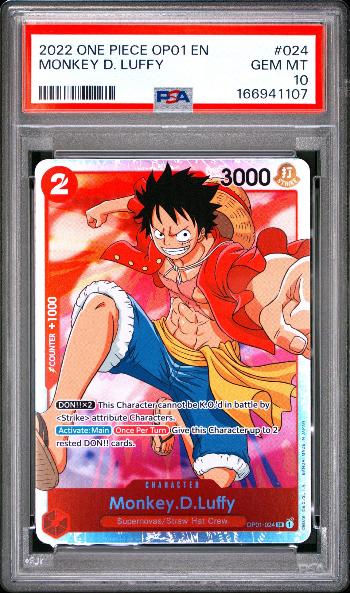 2022 One Piece Op01-Romance Dawn Monkey D. Luffy #024 Gem Mt 10 front