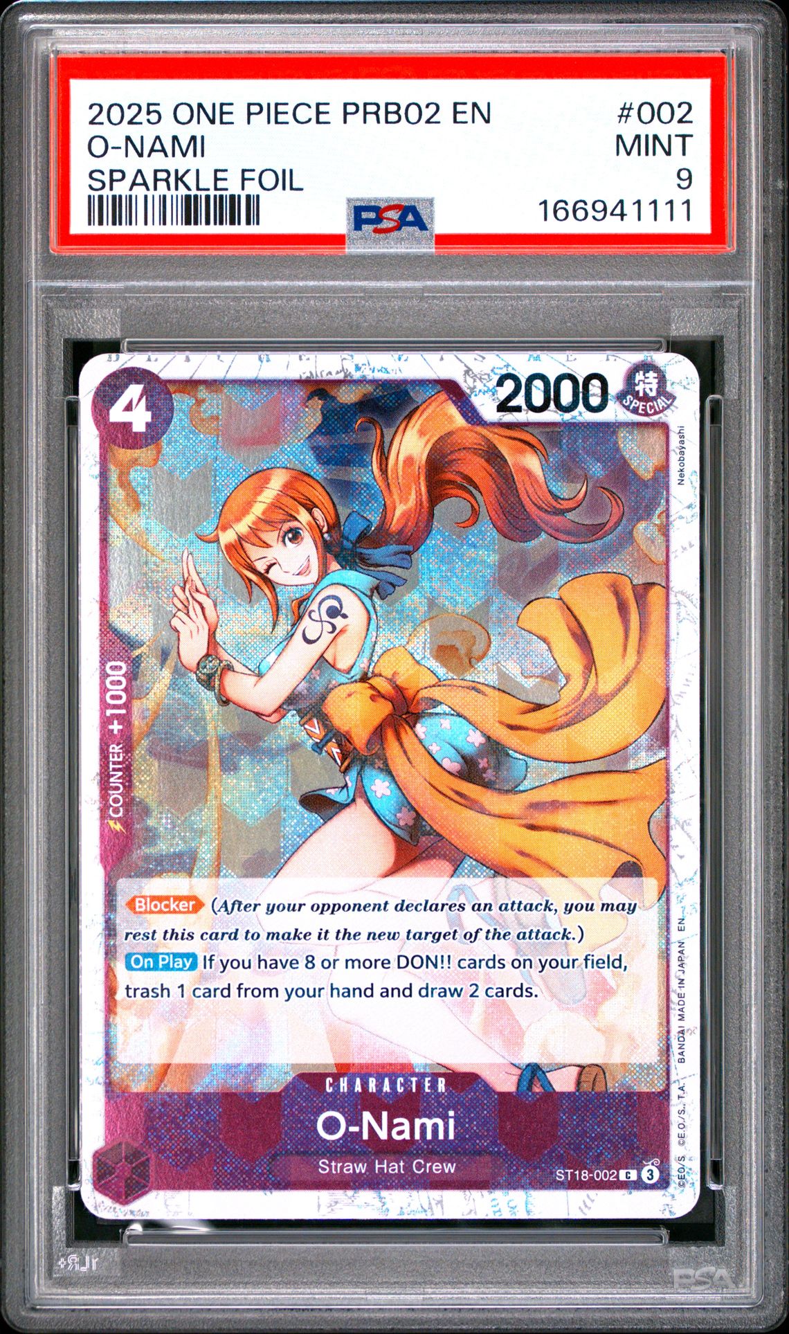 2025 One Piece Prb02-Premium Booster -One Piece Card The Best- Vol.2 O-Nami #002 (Sparkle Foil) Mint 9 front