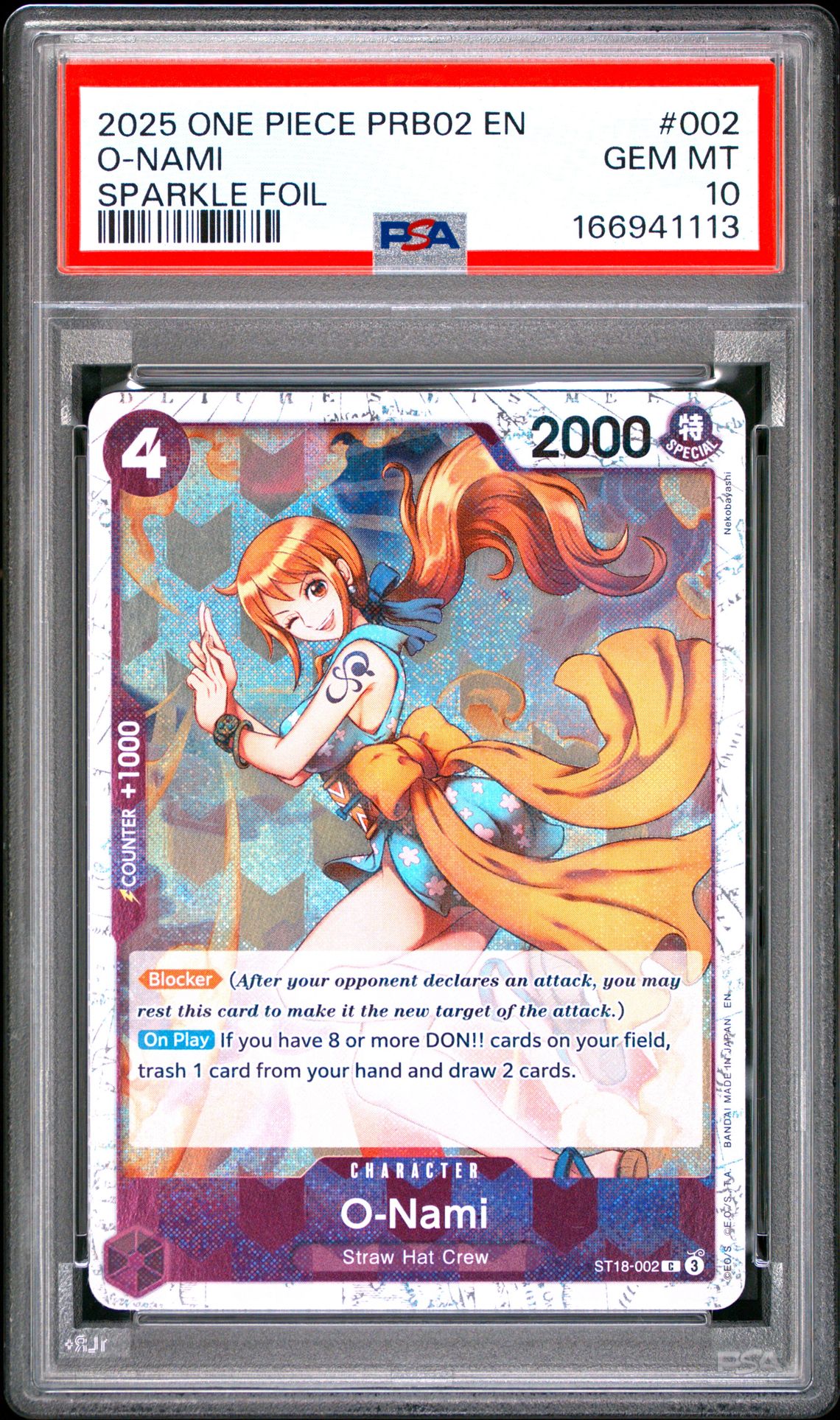 2025 One Piece Prb02-Premium Booster -One Piece Card The Best- Vol.2 O-Nami #002 (Sparkle Foil) Gem Mt 10 front