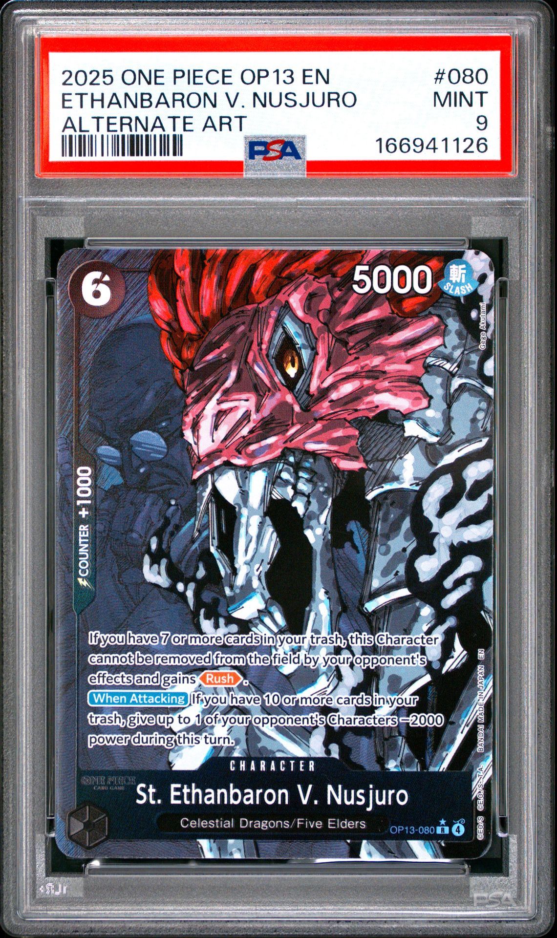 2025 One Piece Op13-Carrying On His Will Ethanbaron V. Nusjuro #080 (Alternate Art) Mint 9 front