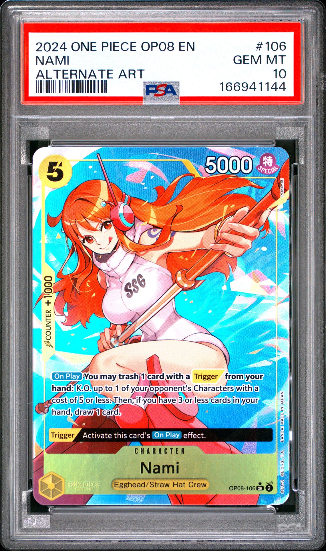 2024 One Piece Op08-Two Legends Nami #106 (Alternate Art) Gem Mt 10 front view - PSA graded GEM MT 10