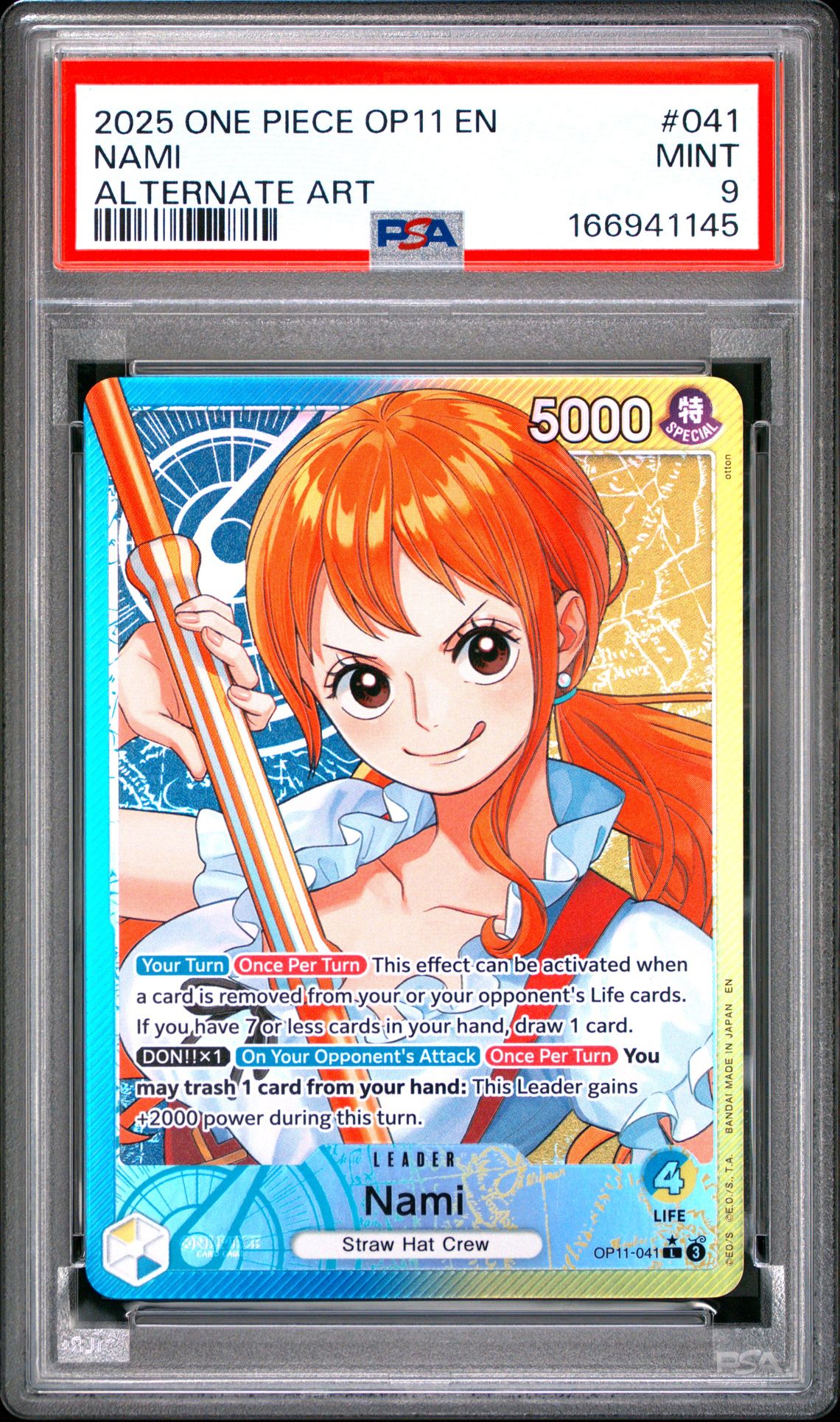 2025 One Piece Op11-A Fist Of Divine Speed Nami #041 (Alternate Art) Mint 9 front