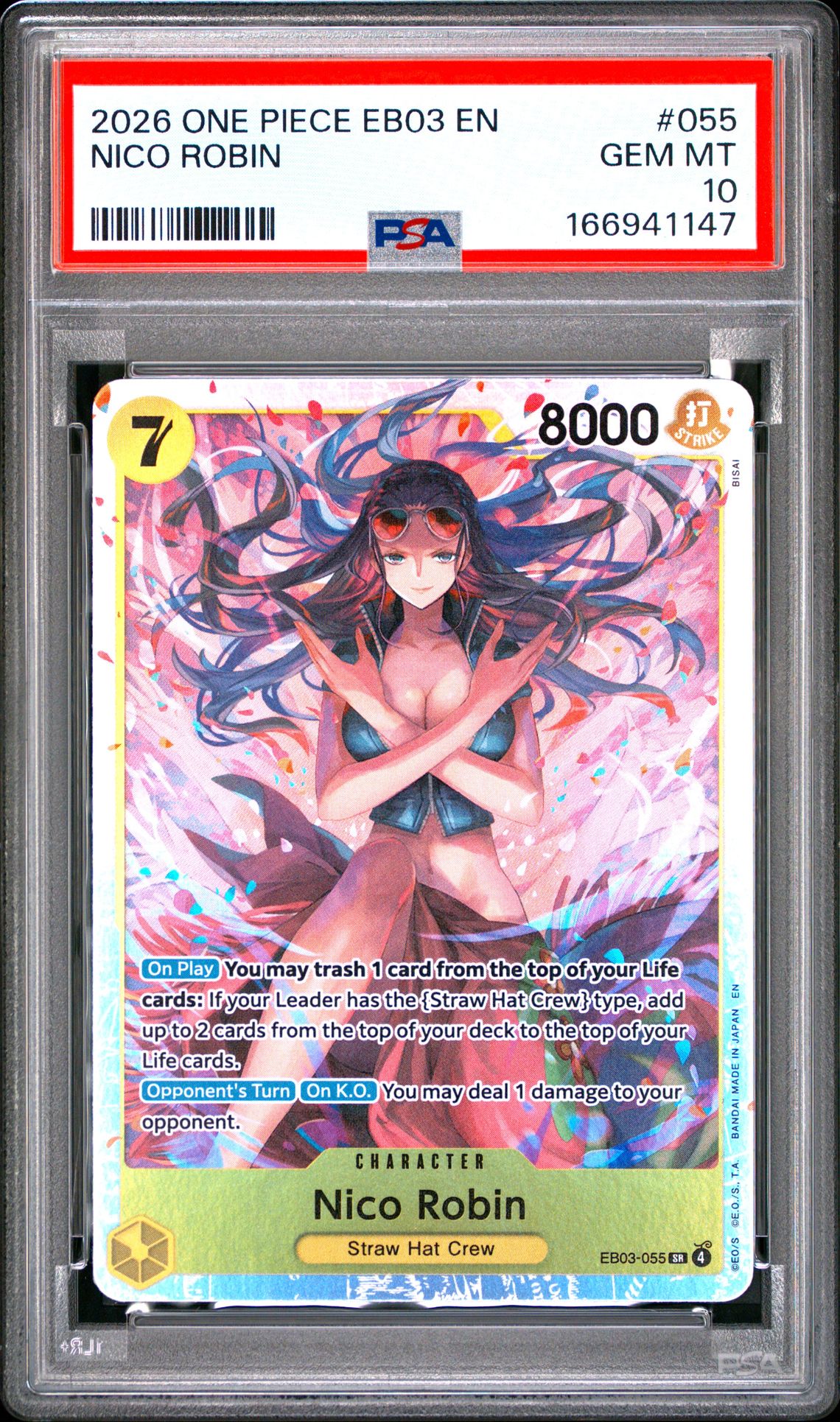 2026 One Piece Eb03-Extra Booster -One Piece Heroines Edition- Nico Robin #055 Gem Mt 10 front view - PSA graded GEM MT 10