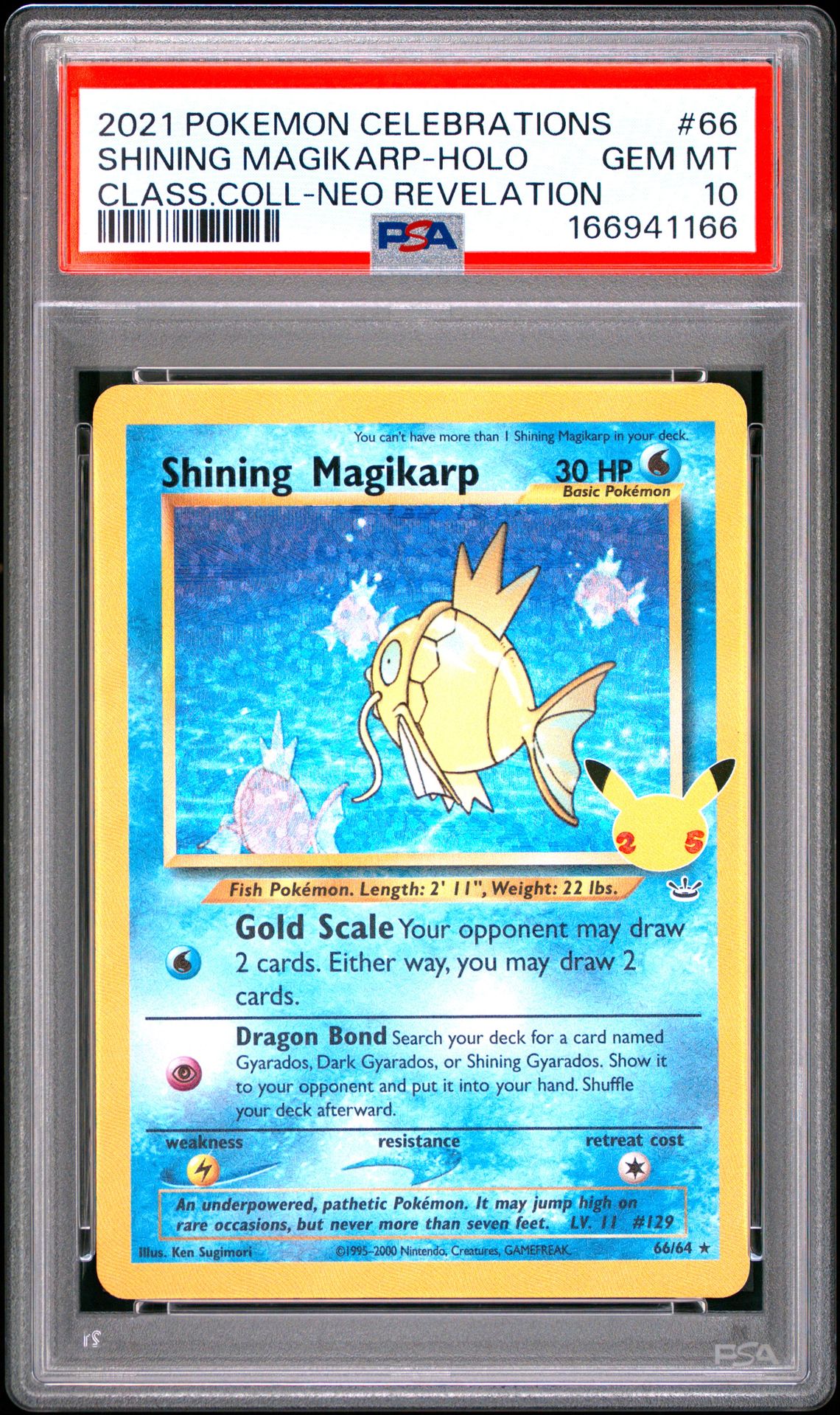 2021 Pokemon Celebrations Classic Collection Shining Magikarp-Holo #66 (Class.coll-Neo Revelation) Gem Mt 10 front view - PSA graded GEM MT 10
