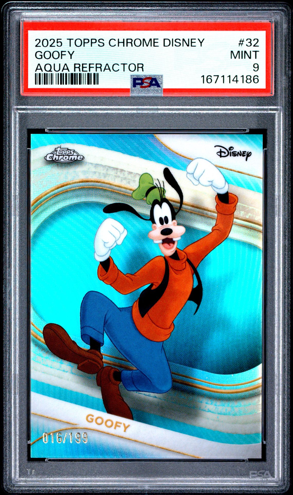 2025 Topps Chrome Disney Goofy #32 (Aqua Refractor) Mint 9 front