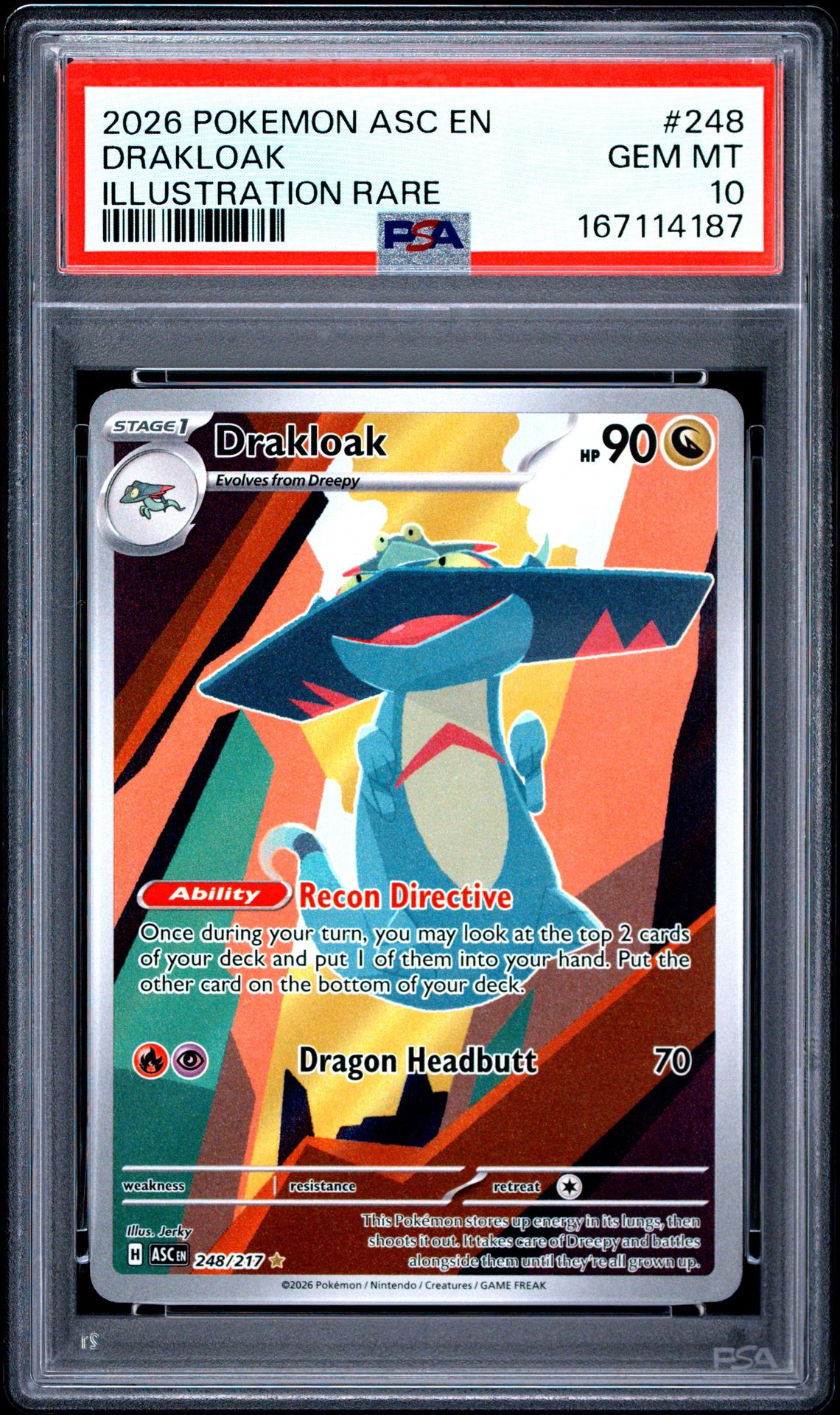 2026 Pokemon Asc En-Ascended Heroes Drakloak #248 (Illustration Rare) Gem Mt 10 front view - PSA graded GEM MT 10