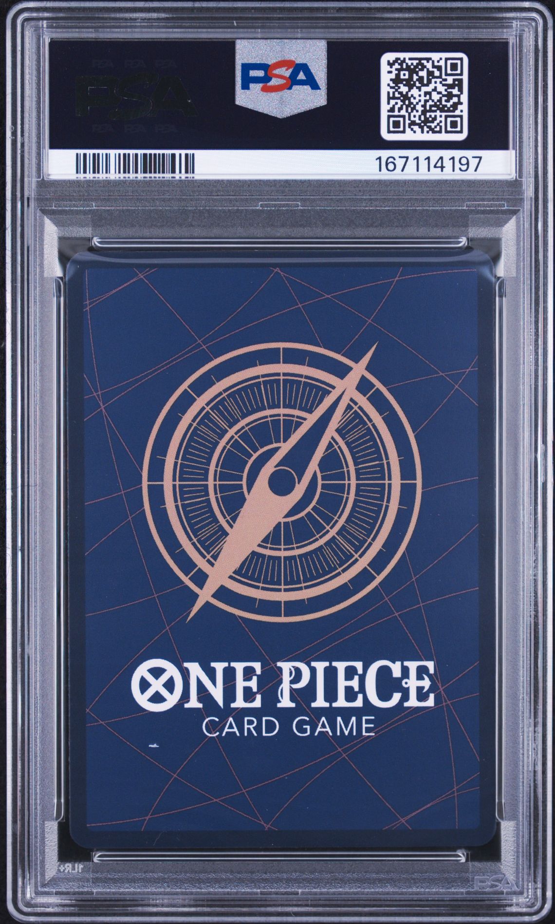 2025 One Piece Op11-A Fist Of Divine Speed G/G F/F Pistol Red Hawk #114 (Alternate Art) Gem Mt 10 back view - PSA certificate #167114197