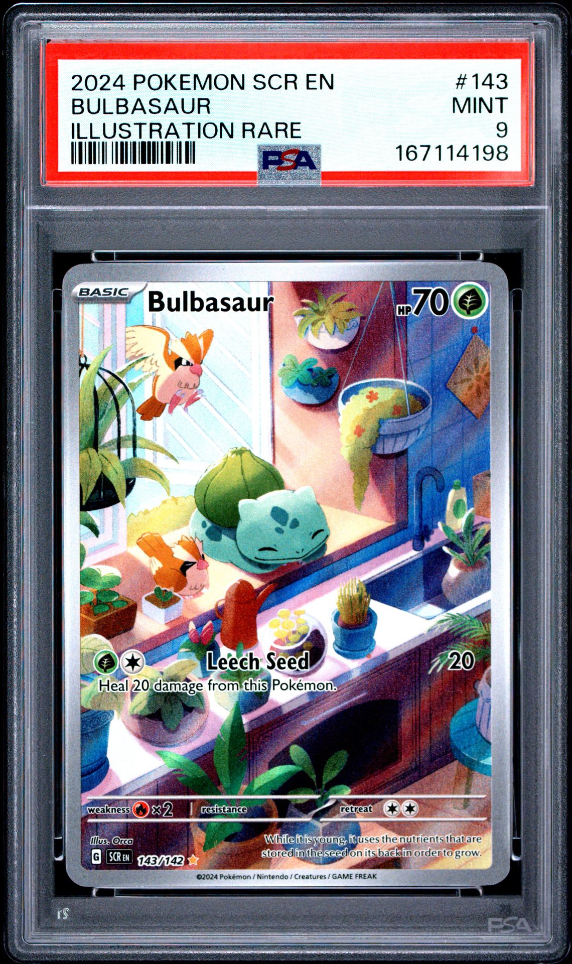2024 Pokemon Scr En-Stellar Crown Bulbasaur #143 (Illustration Rare) Mint 9 front