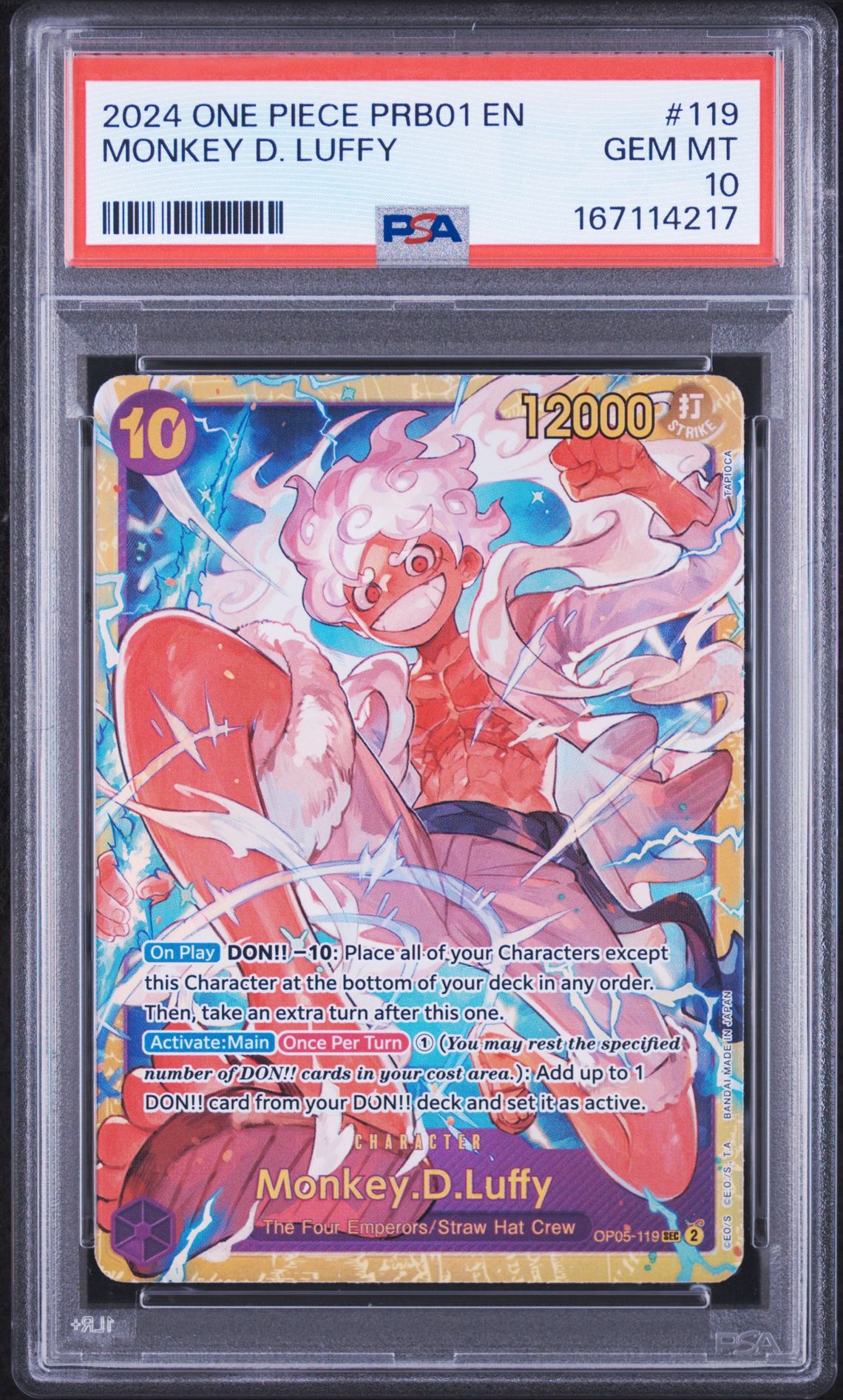 2024 One Piece Prb01-Premium Booster -One Piece Card The Best- Monkey D. Luffy #119 Gem Mt 10 front view - PSA graded GEM MT 10