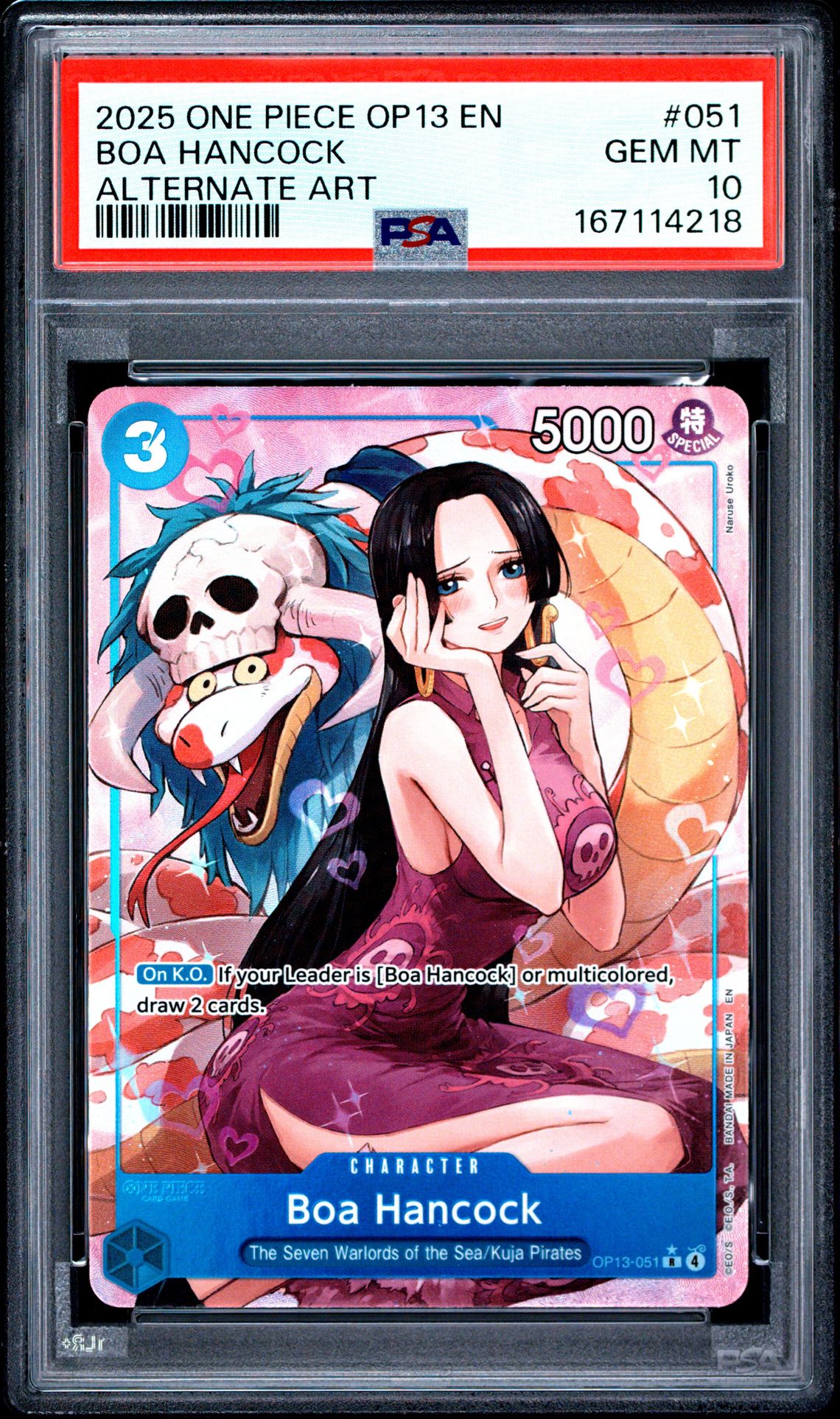 2025 One Piece Op13-Carrying On His Will Boa Hancock #051 (Alternate Art) Gem Mt 10 front view - PSA graded GEM MT 10