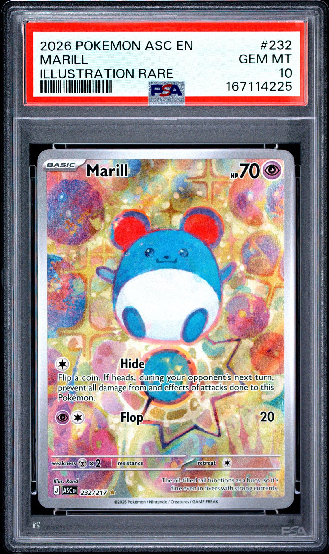 2026 Pokemon Asc En-Ascended Heroes Marill #232 (Illustration Rare) Gem Mt 10 front view - PSA graded GEM MT 10