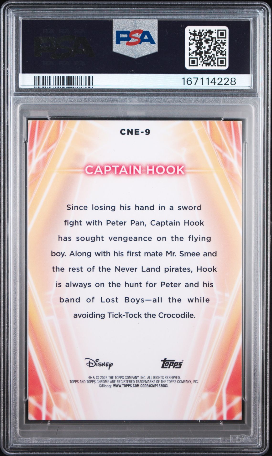 2026 Topps Disney Neon Chrome Neon Etch Captain Hook #Cne-9 (Chr Neon Etch-Green Lazer) Mint 9 back