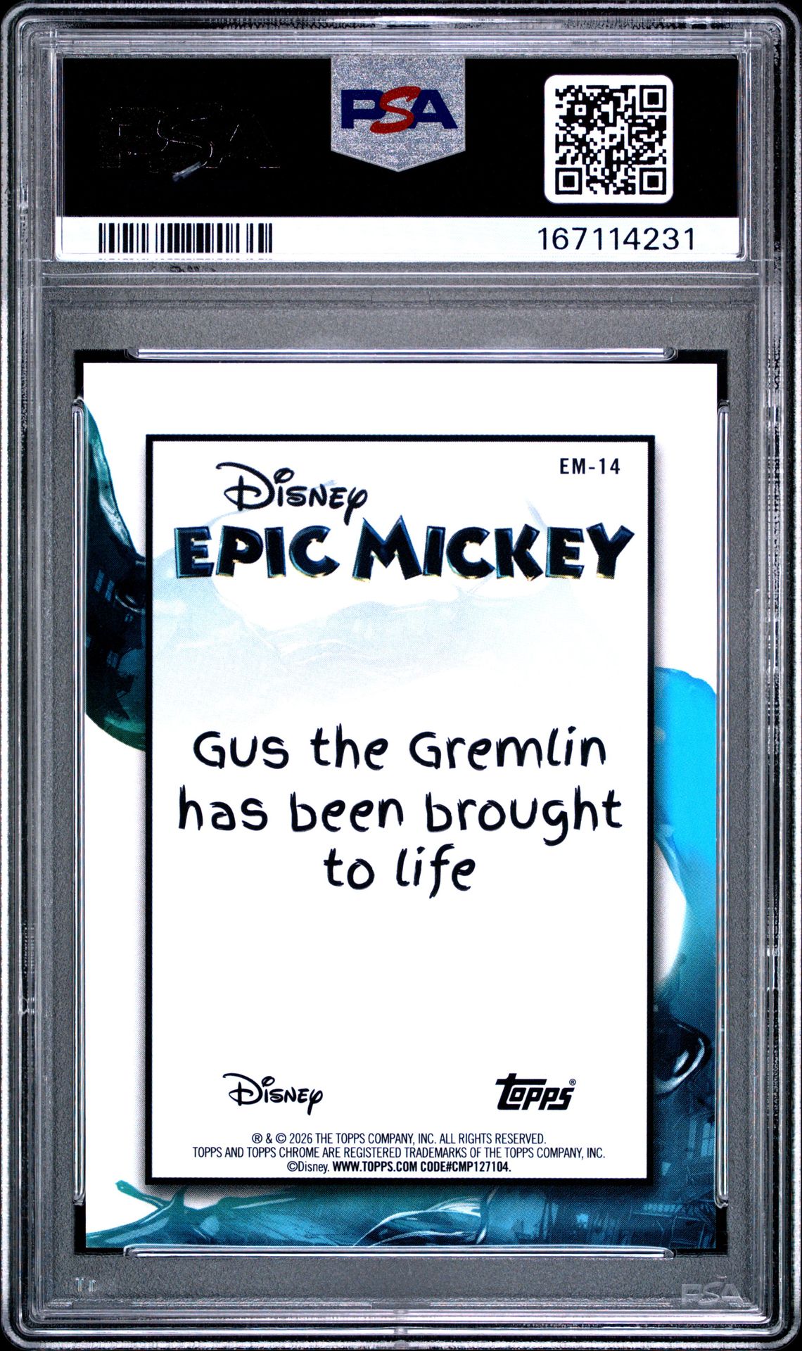 2026 Topps Disney Neon Epic Mickey Gus The Gremlin #Em-14 (Epic Mickey-Gold Refractor) Mint 9 back