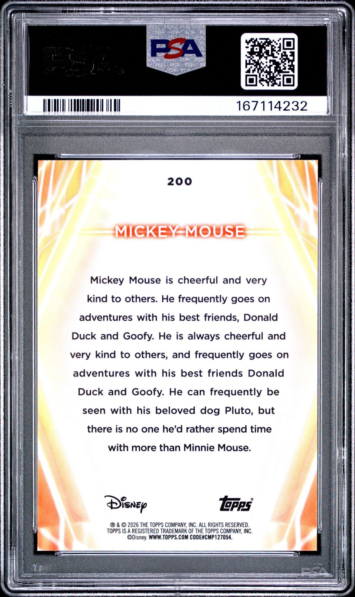 2026 Topps Disney Neon Mickey Mouse #200 (Gold) Mint 9 back