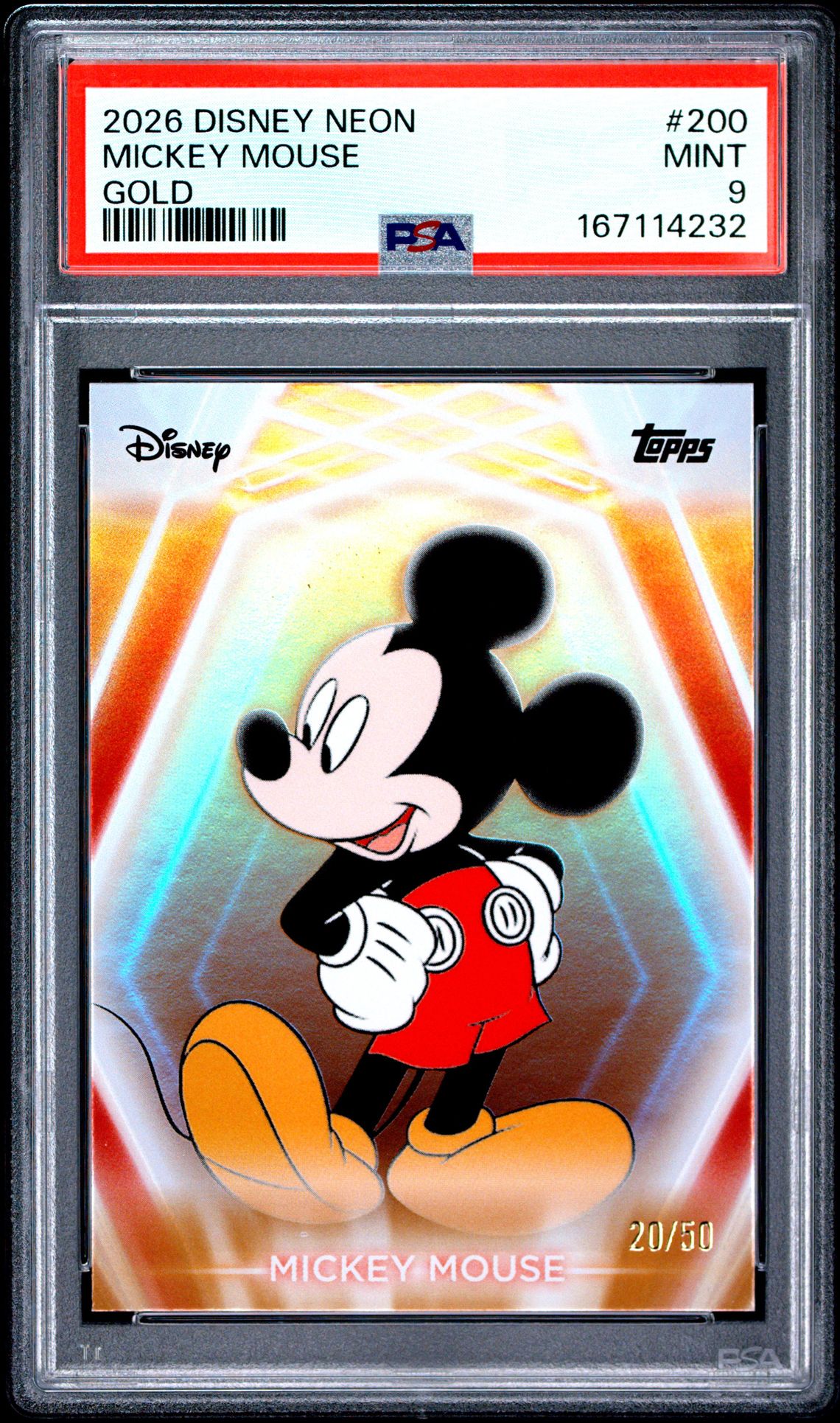 2026 Topps Disney Neon Mickey Mouse #200 (Gold) Mint 9 front