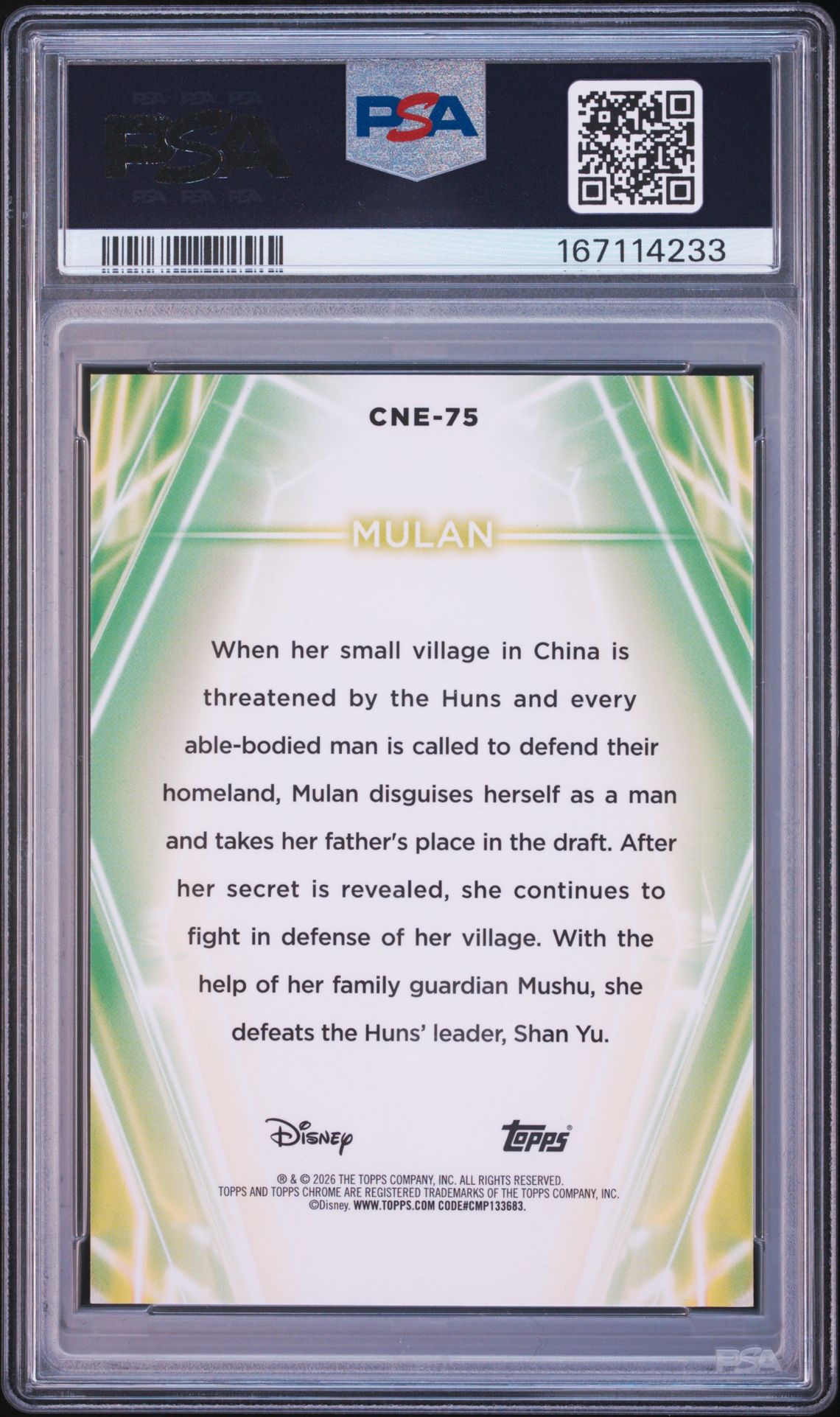 2026 Topps Disney Neon Chrome Neon Etch Mulan #Cne-75 (Chr Neon Etch-Gold Shimmer) Nm-Mt 8 back