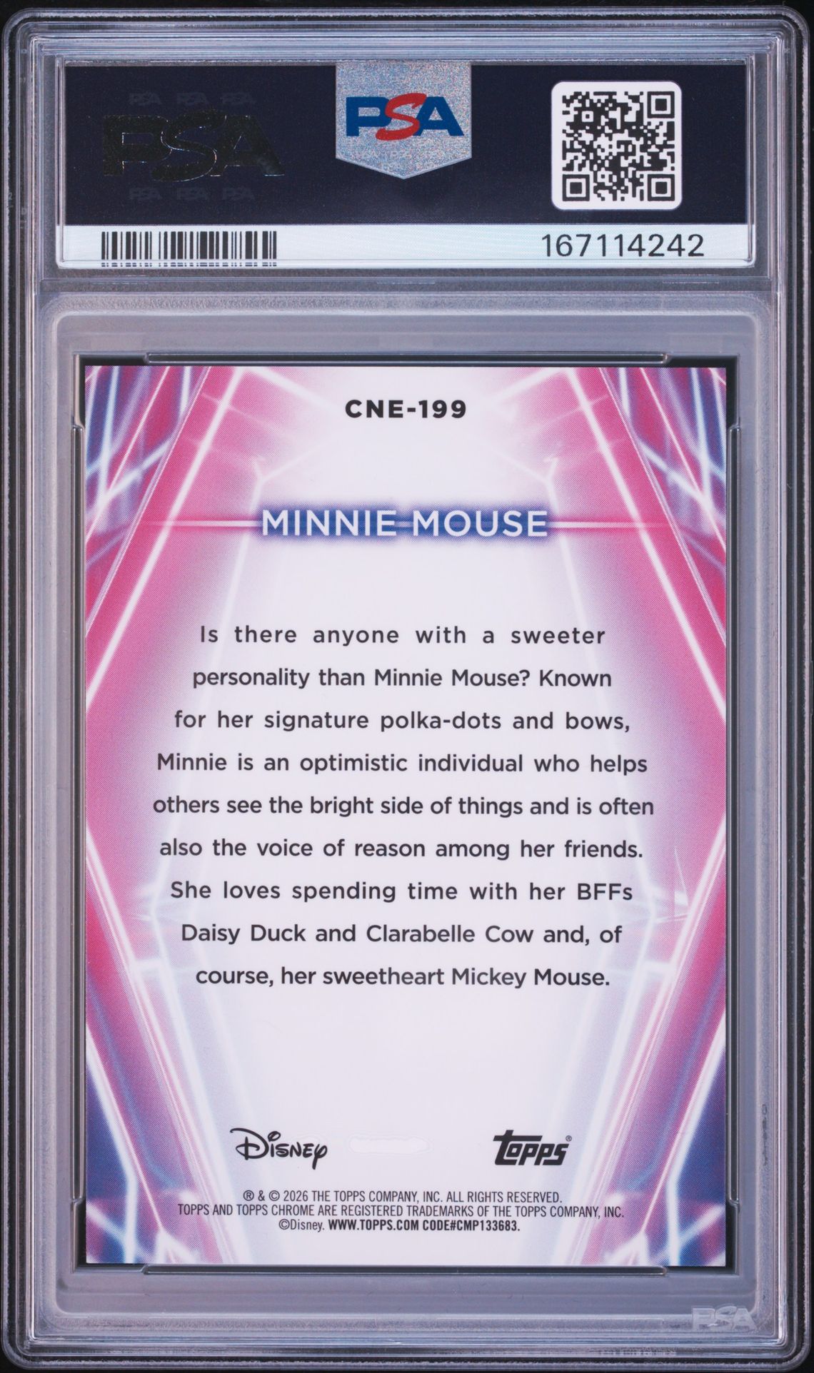 2026 Topps Disney Neon Chrome Neon Etch Minnie Mouse #Cne-199 Gem Mt 10 back