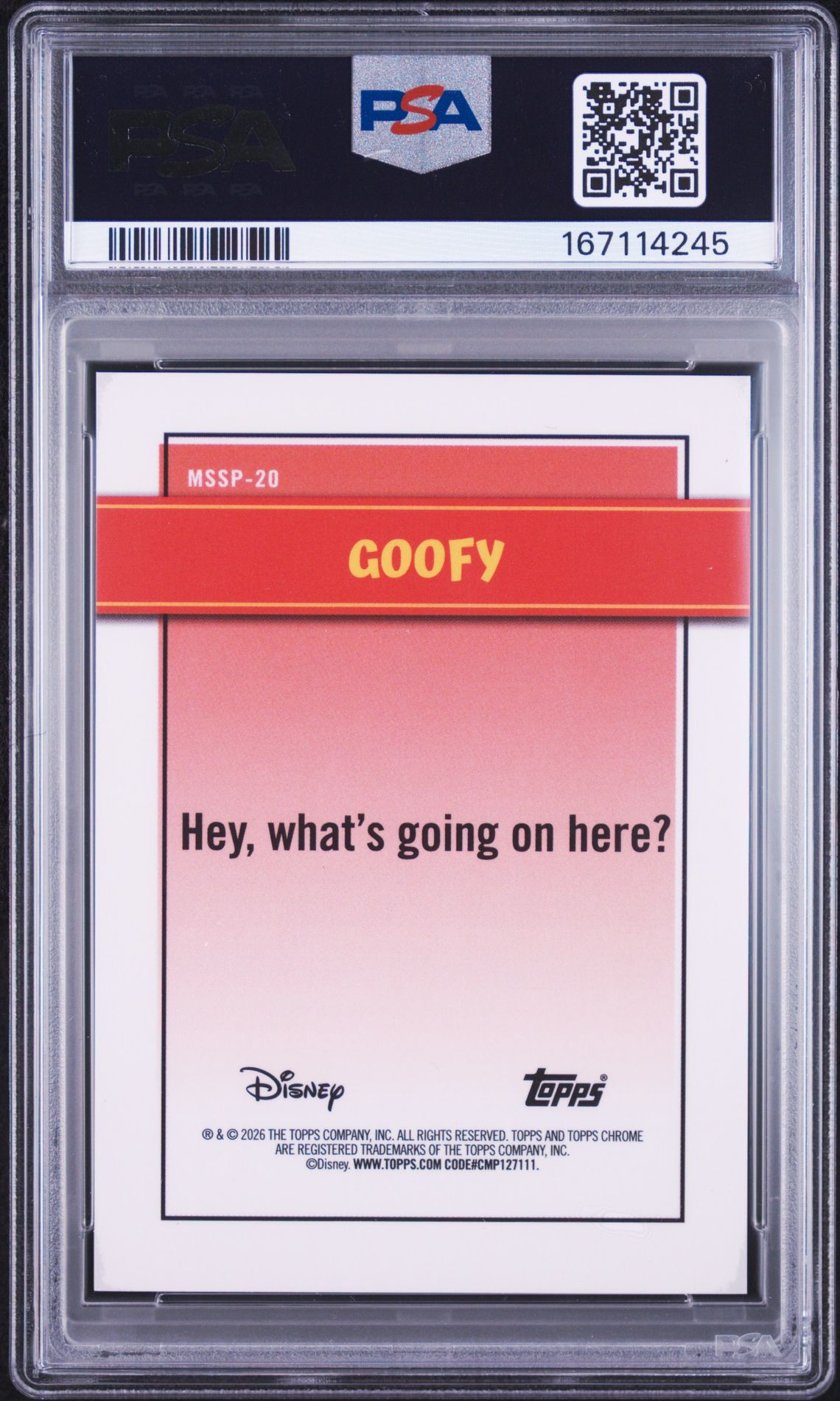 2026 Topps Disney Neon Mickey Shorts Short Prints Goofy #Mssp-20 Gem Mt 10 back view - PSA certificate #167114245