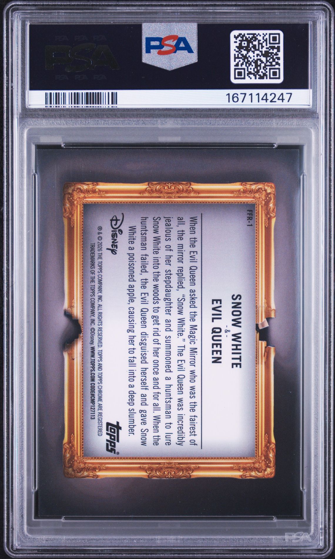 2026 Topps Disney Neon Family First Rivals Evil Queen/Snow White #Ffr-1 (Family First Rivals-Gold Ref) Mint 9 back